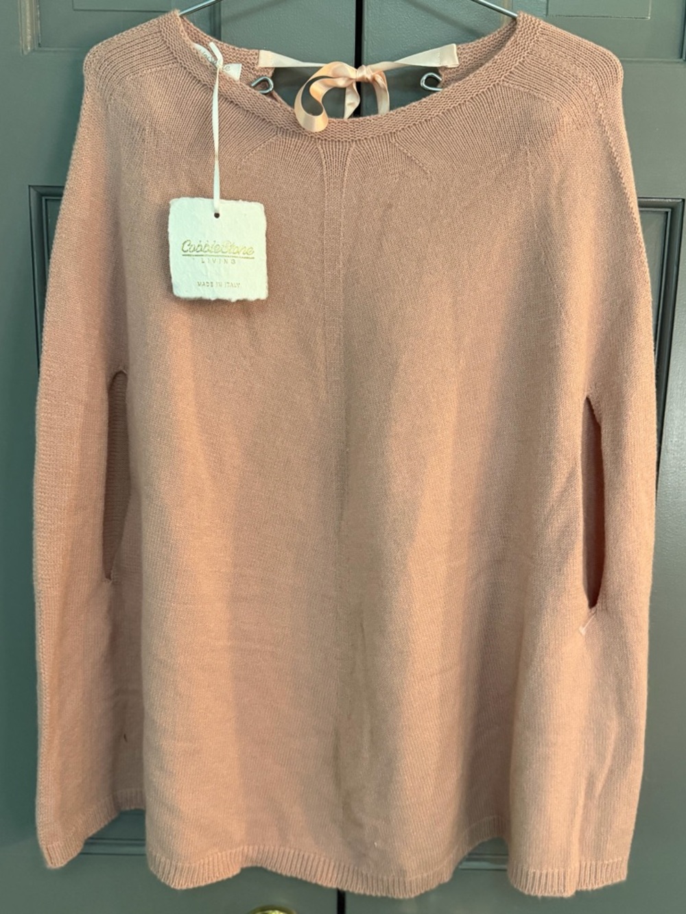 Italian Made  Blush Color Satin Bow in Back Women's Sweater Poncho One Size